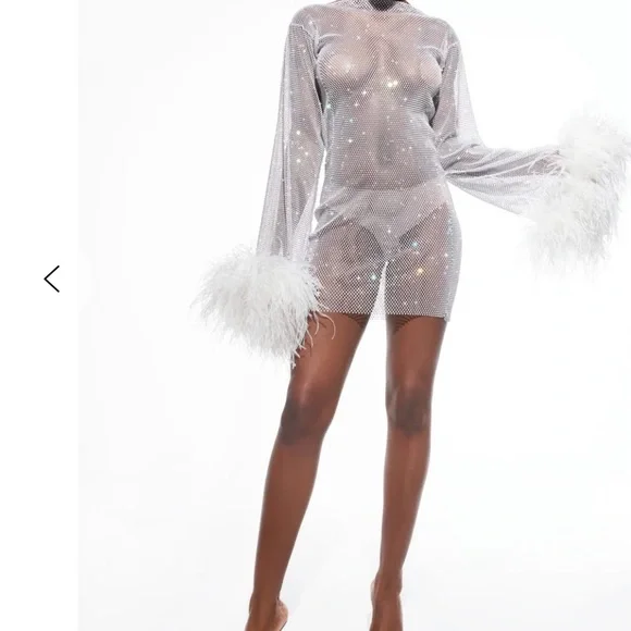 Santa Designer sparkling rhinestone dress with Feather Cuffs Exquisite statement - Picture 4 of 9